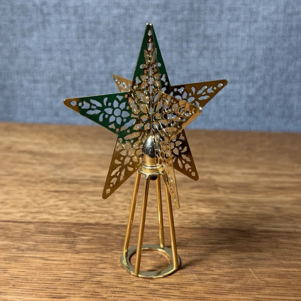 NEW 1995 Hallmark Shining Star Dimensional Brass Mini Tree Topper w/ Box 4
